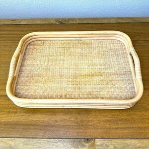 Vintage Rattan Decorative Tray With Handles